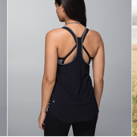 LULULEMON Water Bound Singlet Tank Top Apex Stripe Printed Black Dune Workout - Picture 3 of 15